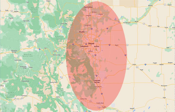 A map of the area around the state of colorado.